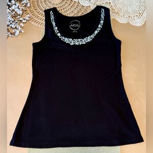 INC International Concepts Black Tank Top with Embellished Neckline